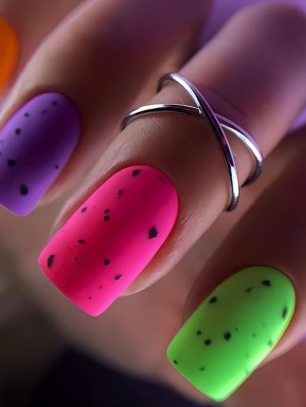 Neon Matte Speckled Press-On Nails - Multi Color